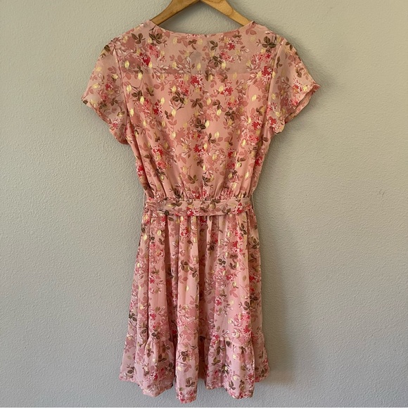 Sublime Collection Powder Pink Floral Fairy Surplice Chiffon Dress Size S/M - Picture 2 of 10